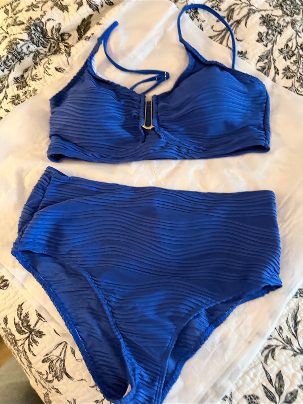 SHEIN Royal Blue Textured High-Waist Bikini Set